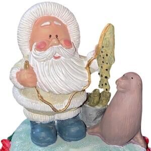 Vintage Christmas Santa Claus Folk Art Figurine Ice Fishing Seal Arctic Decor